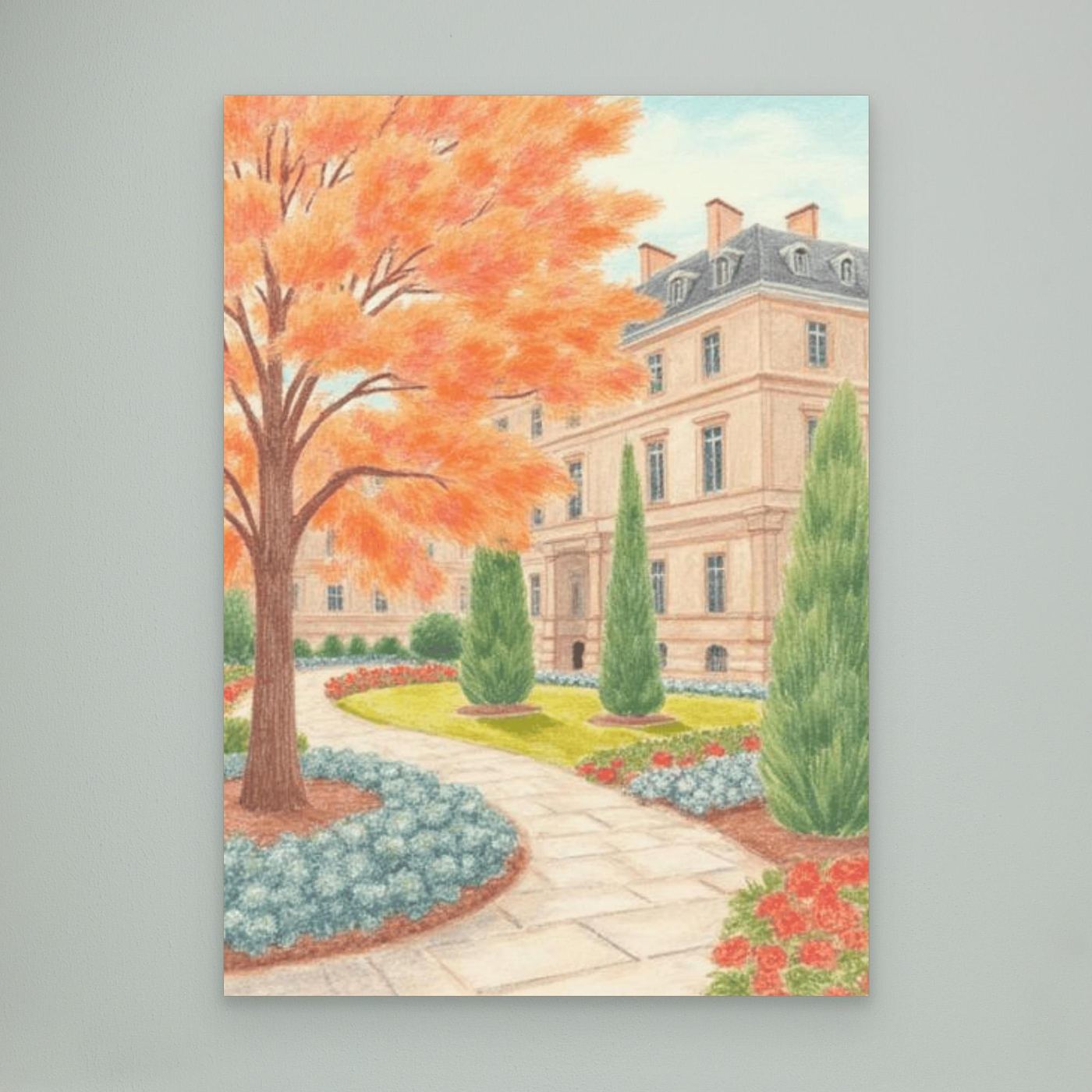 The autumn garden, manor house