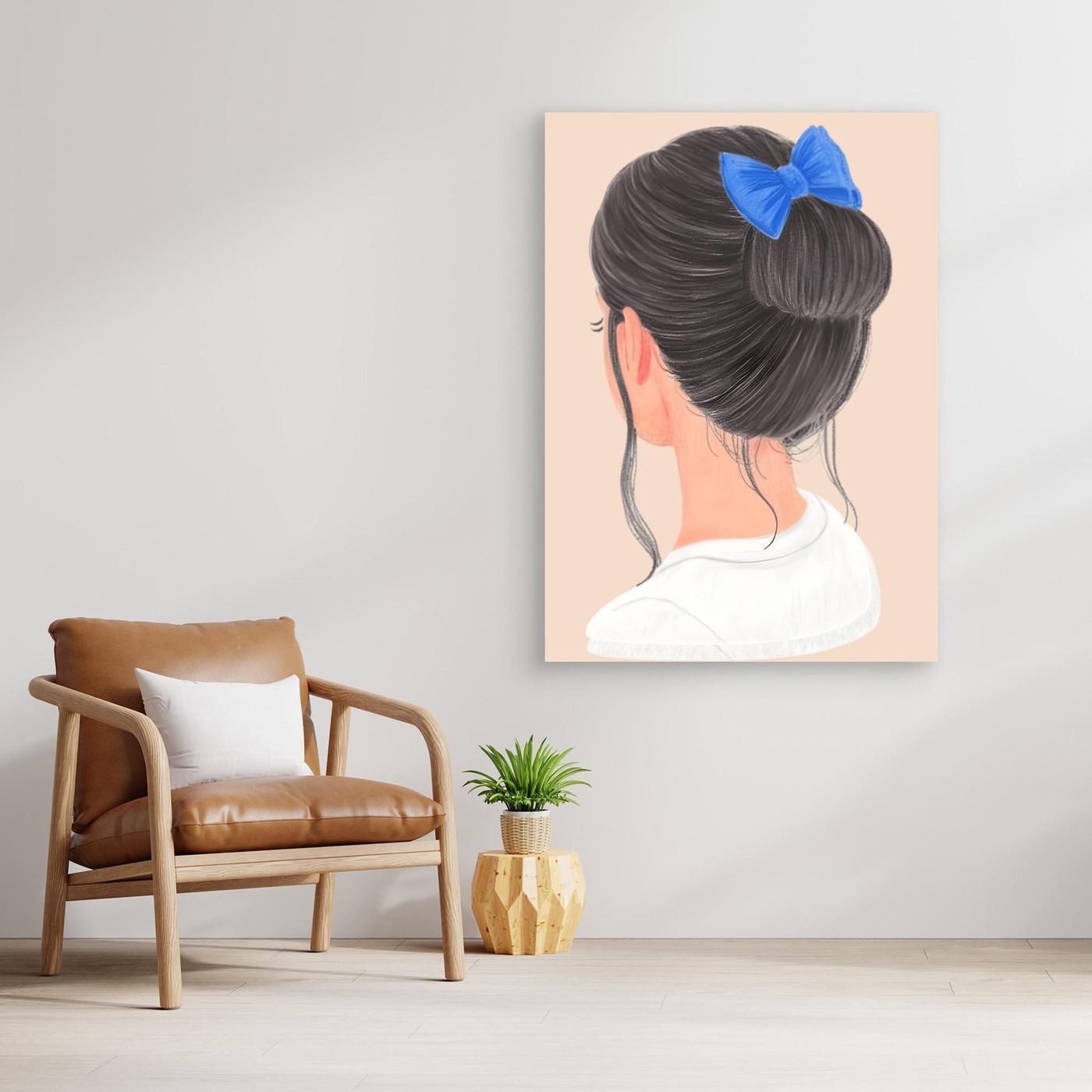 The chignon, blue bow