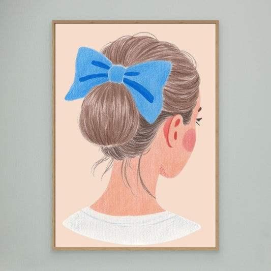 The low bun, blue bow