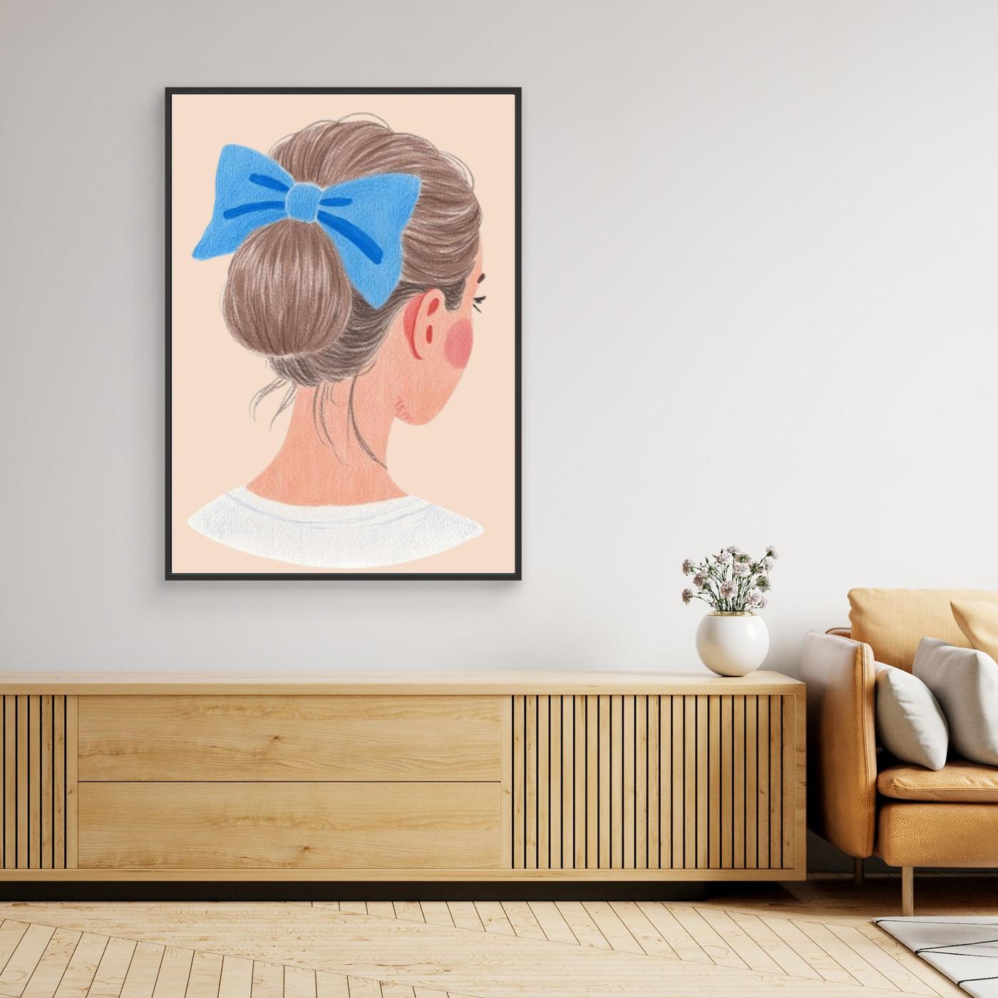 The low bun, blue bow