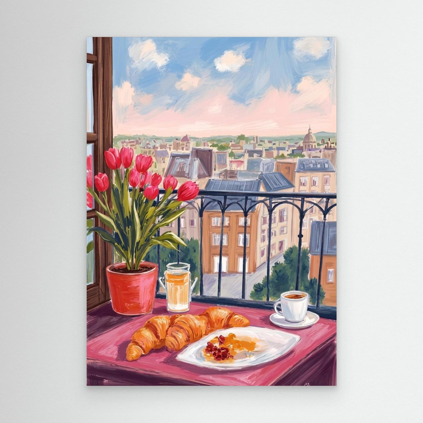 Balcony Breakfast — Croissants & Tulips