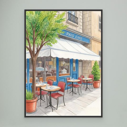 Paris Café, blue awning