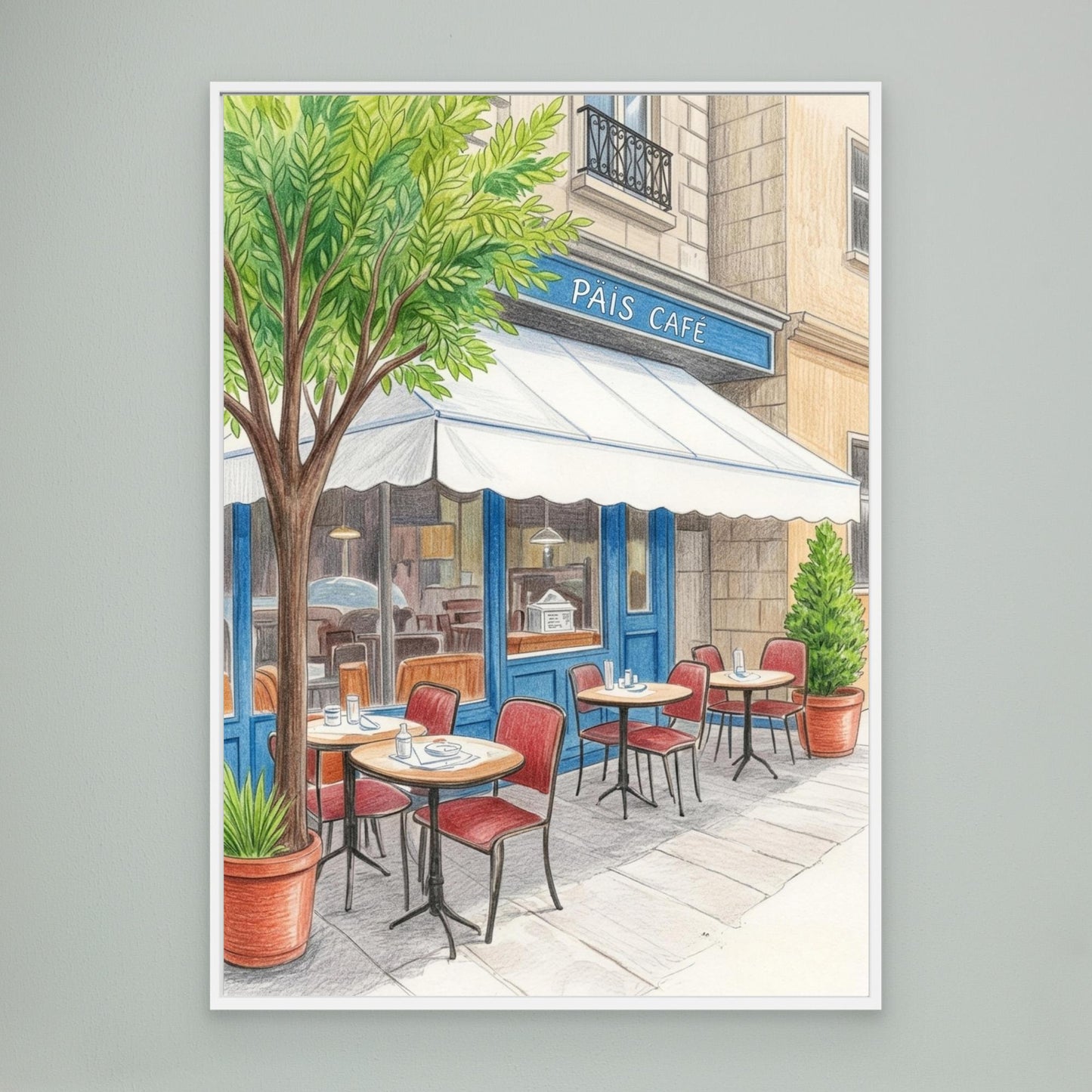 Paris Café, blue awning