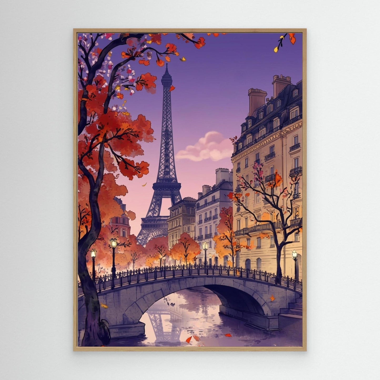Autumn evening, lamplight bridge