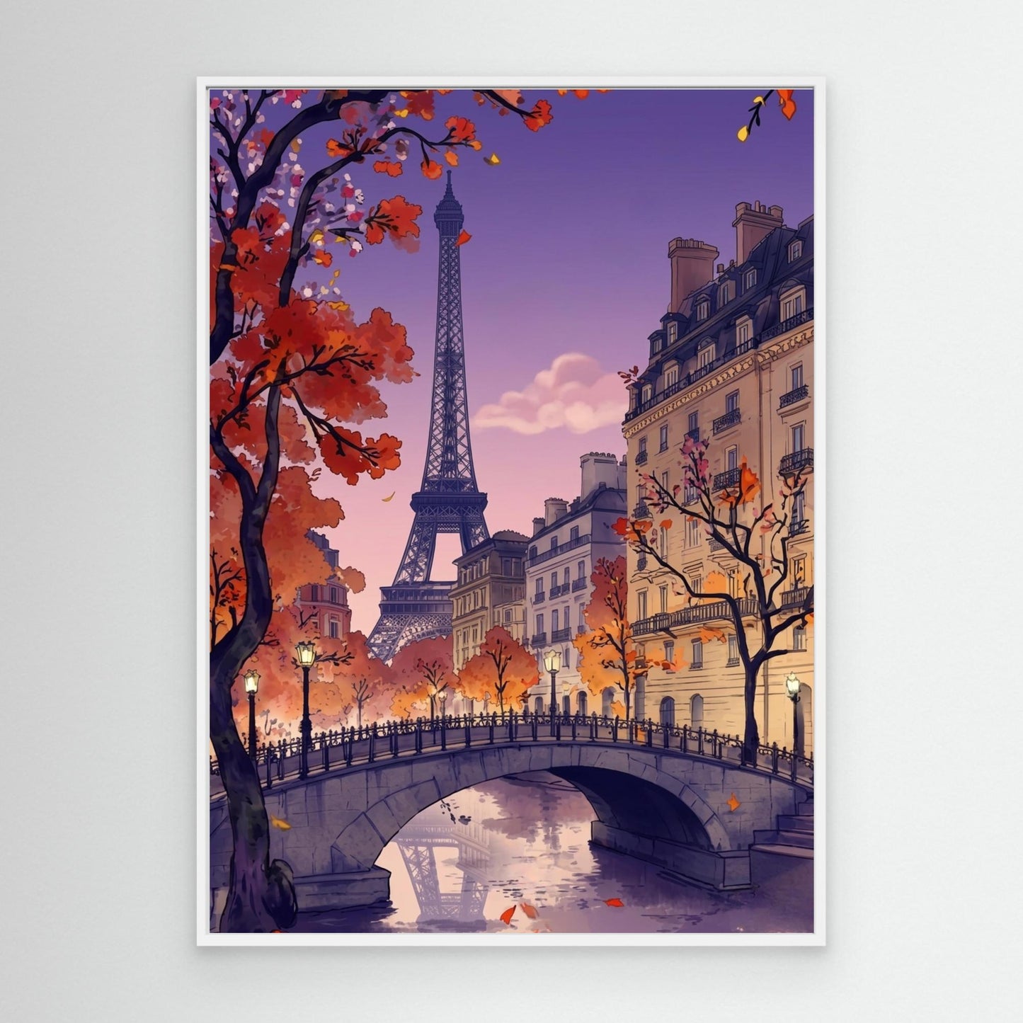 Autumn evening, lamplight bridge