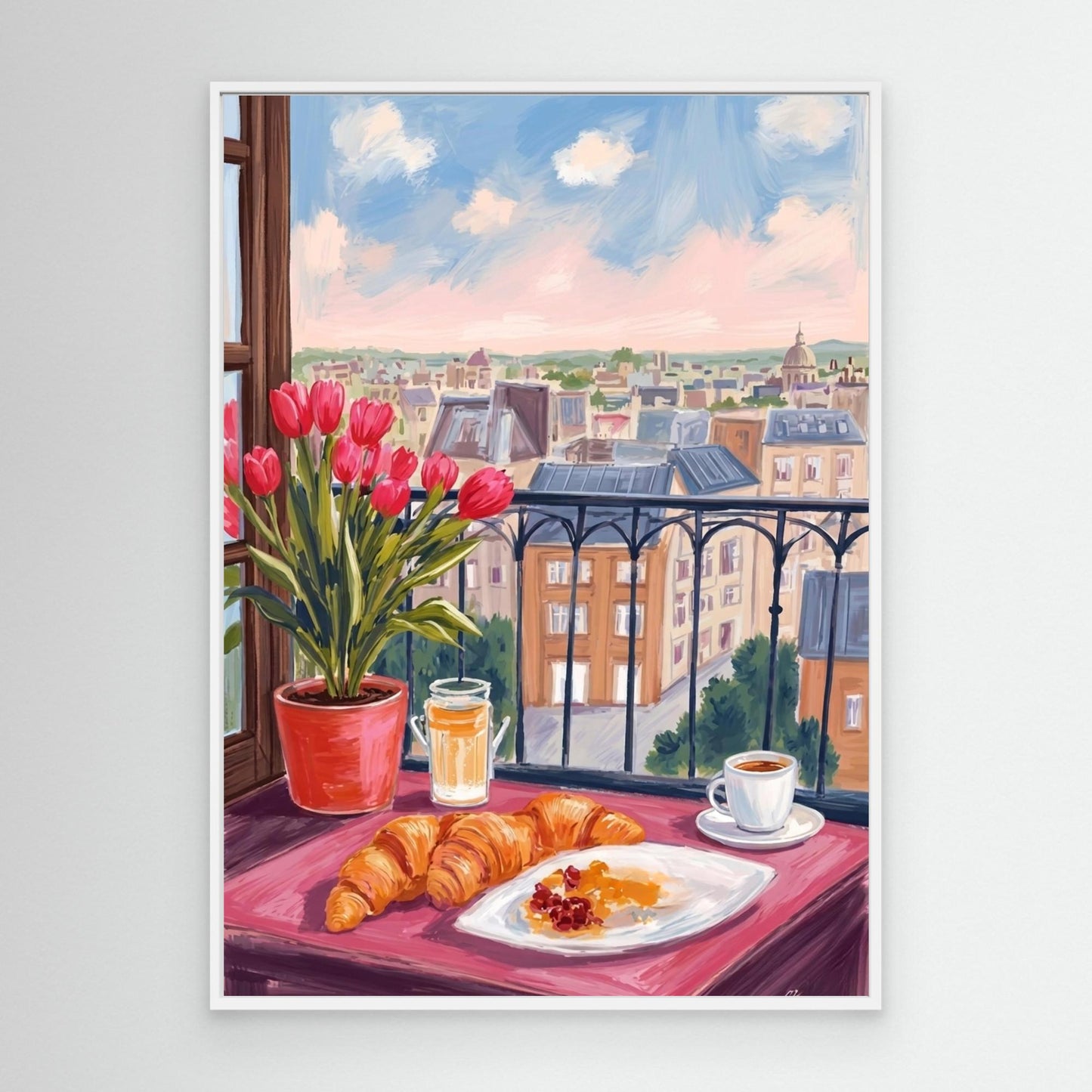Balcony Breakfast — Croissants & Tulips