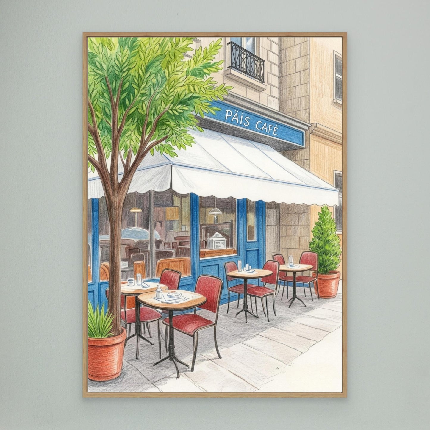 Paris Café, blue awning