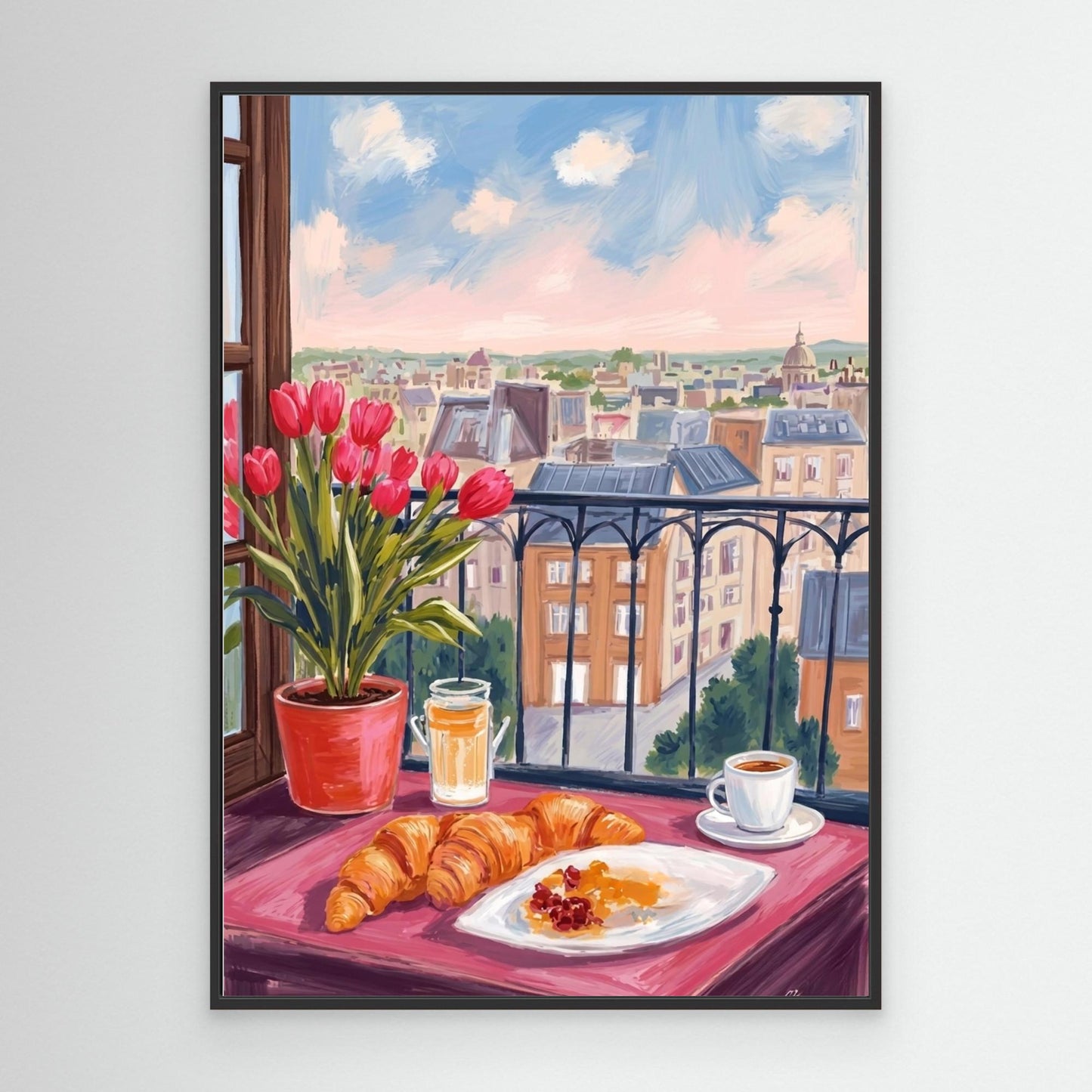 Balcony Breakfast — Croissants & Tulips