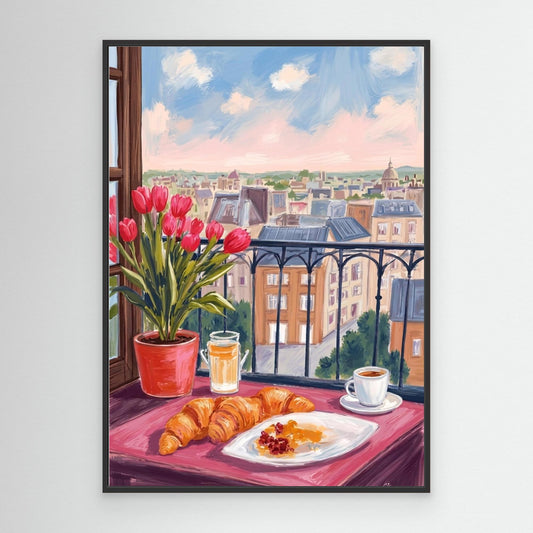 Balcony Breakfast — Croissants & Tulips
