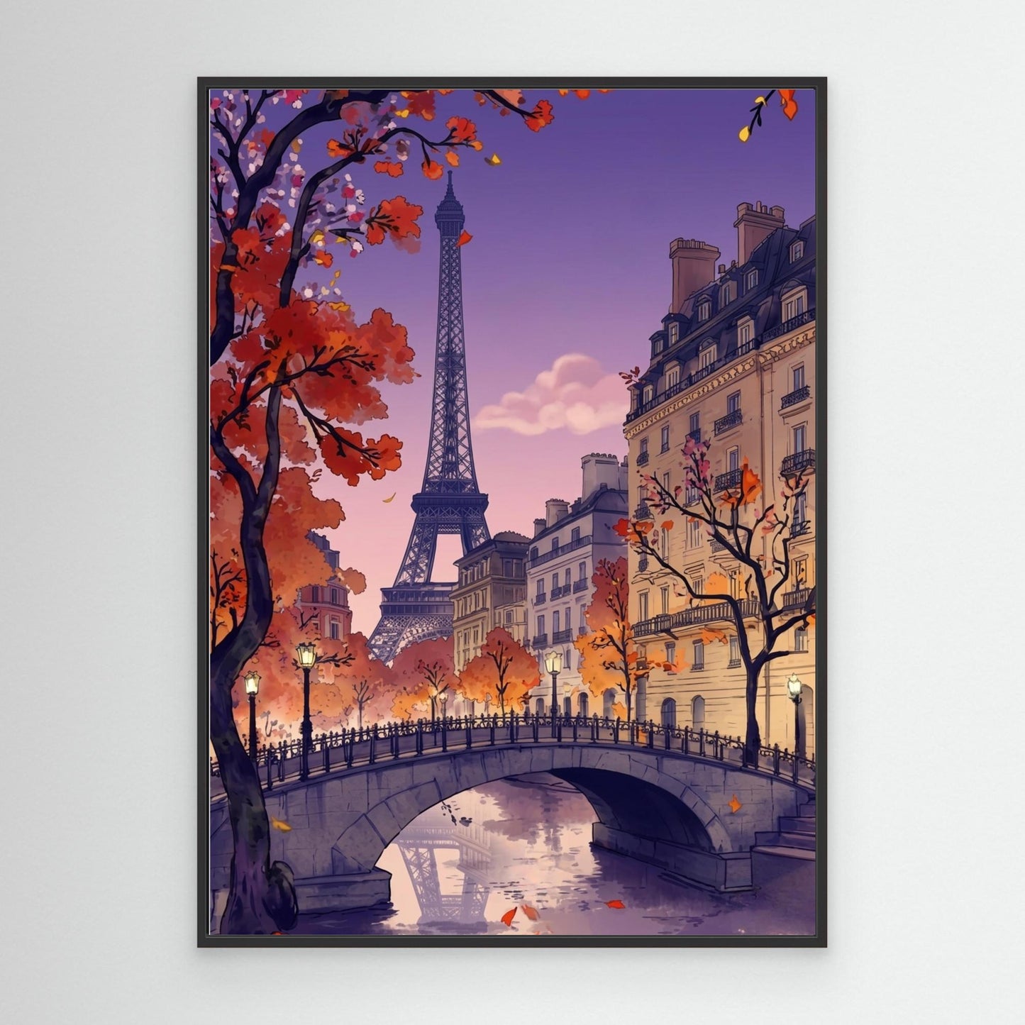 Autumn evening, lamplight bridge