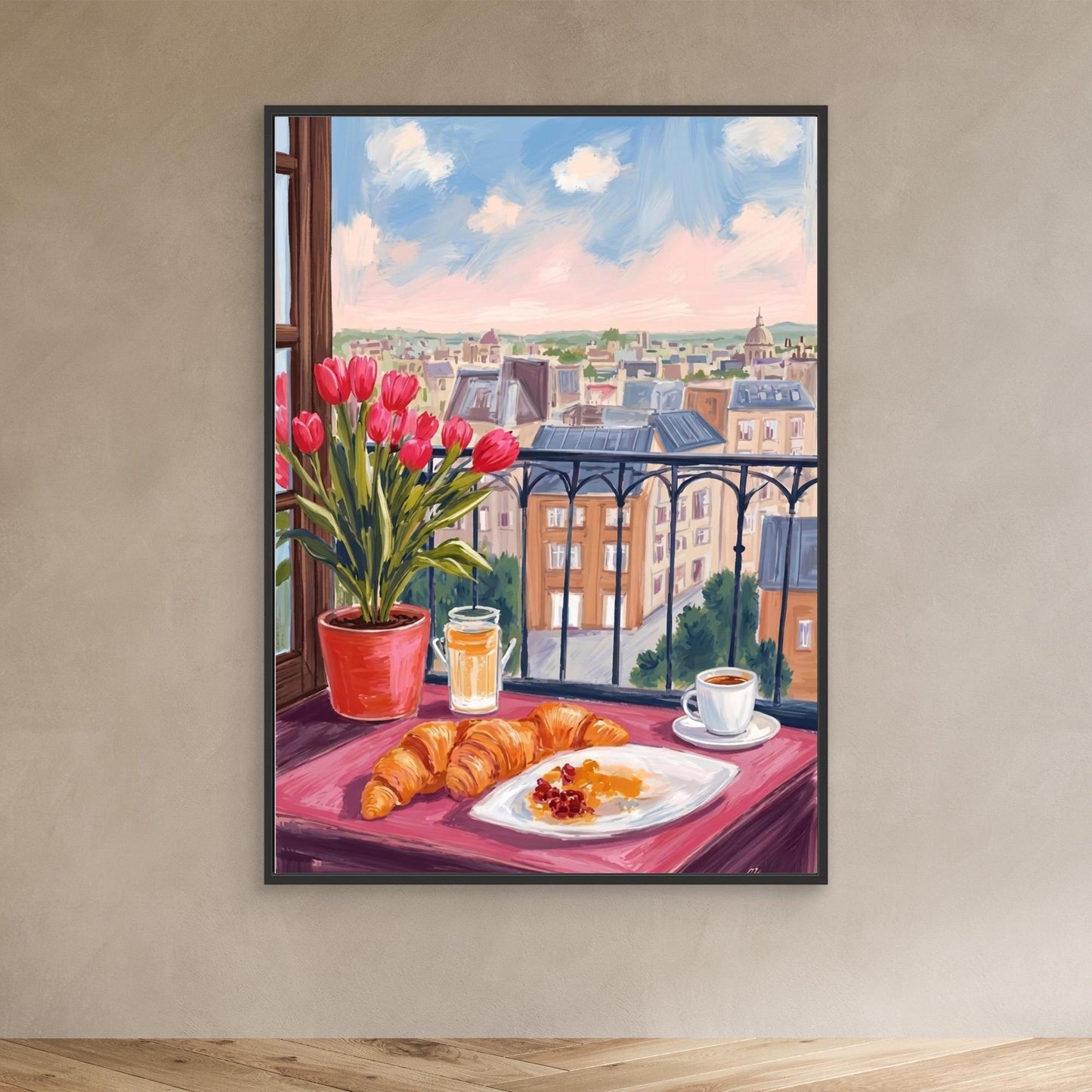 Balcony Breakfast — Croissants & Tulips