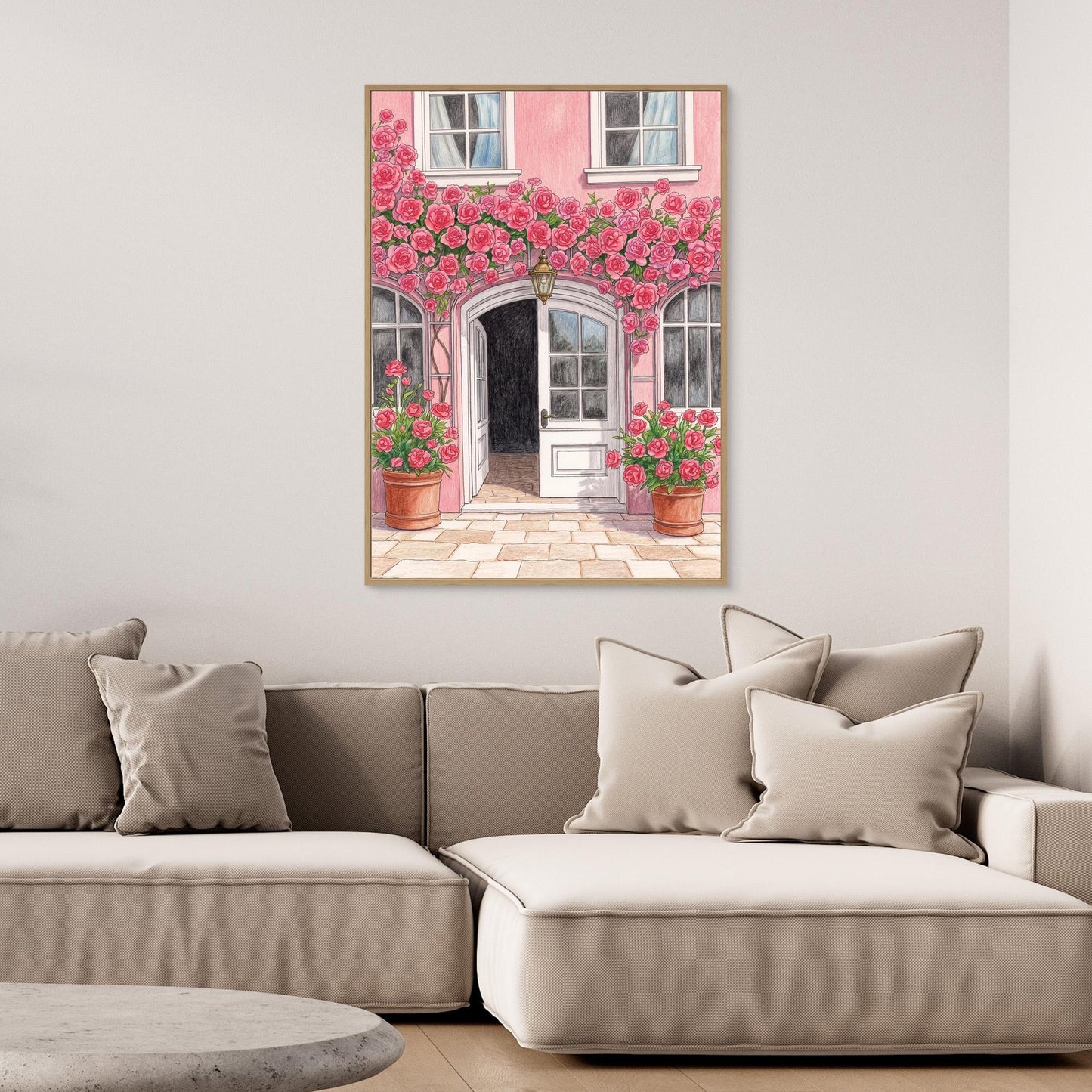 The rose arch, pink façade