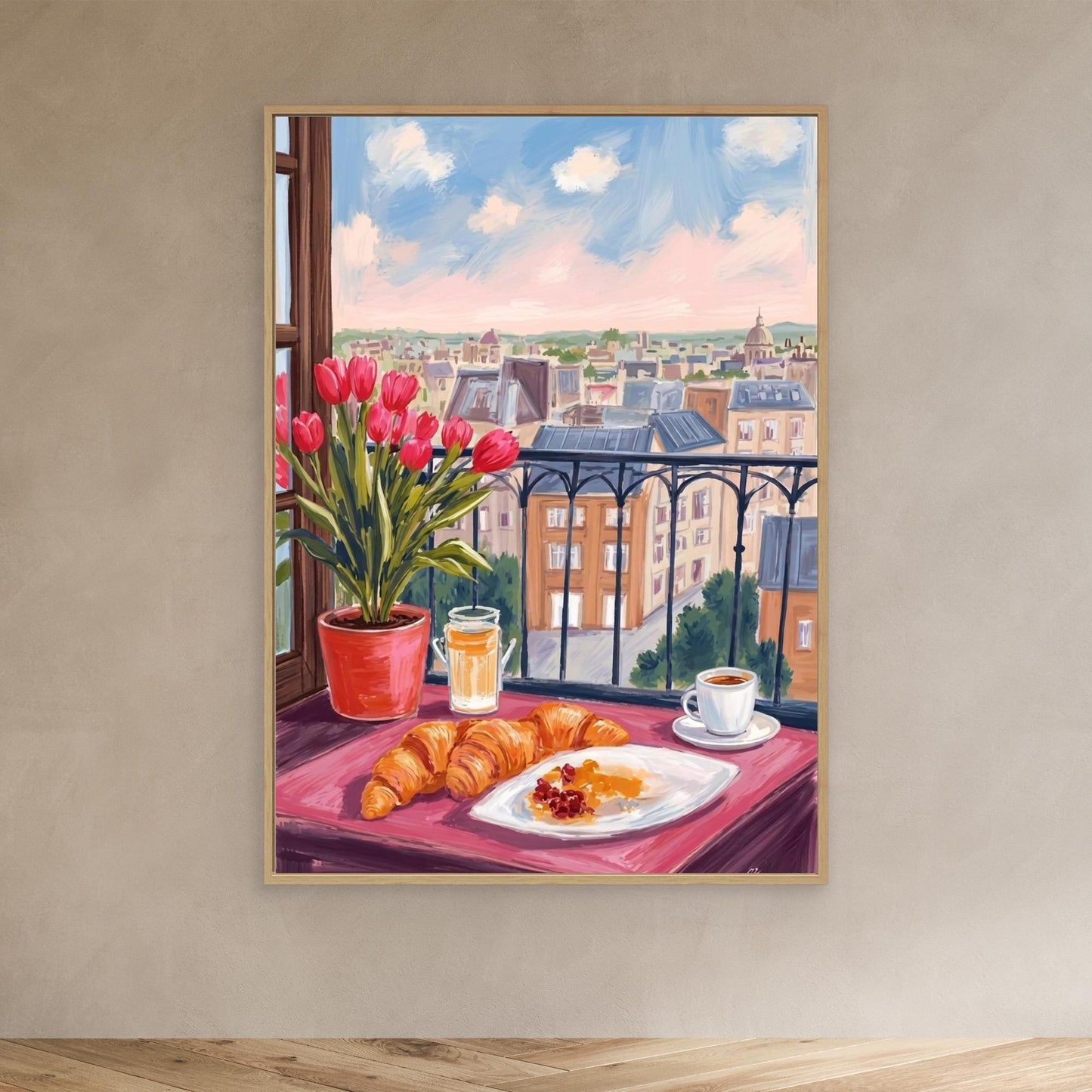 Balcony Breakfast — Croissants & Tulips