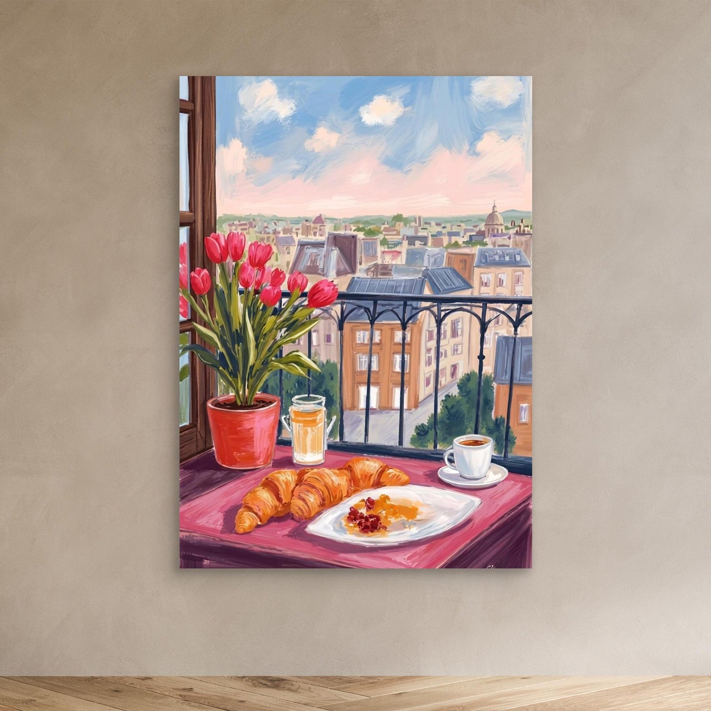 Balcony Breakfast — Croissants & Tulips