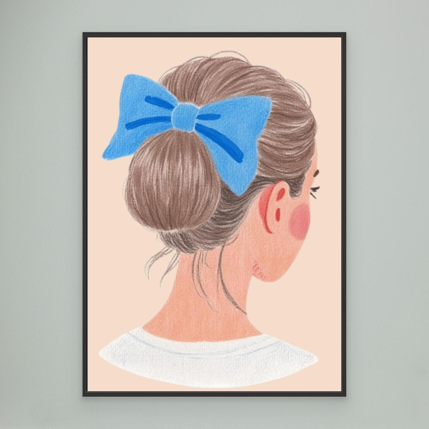 The low bun, blue bow