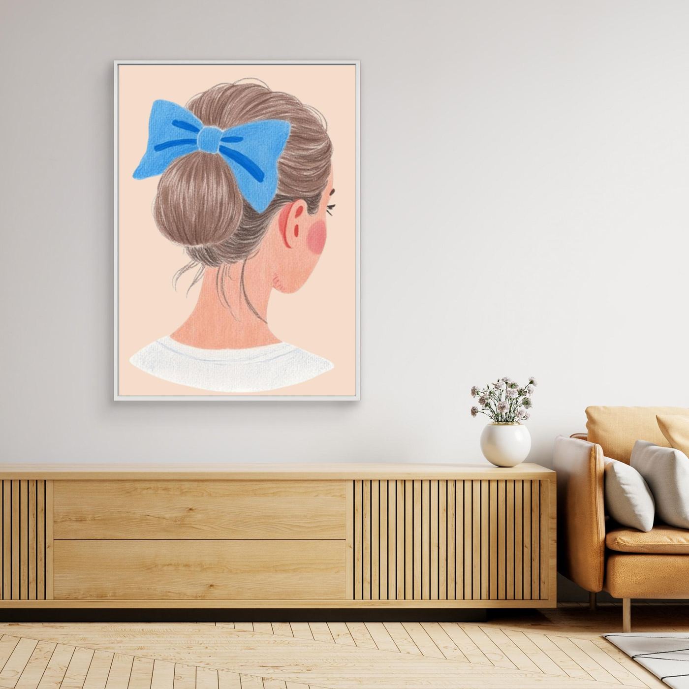 The low bun, blue bow